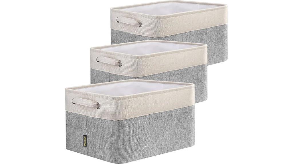 gray fabric storage bins