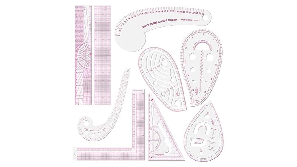 nine piece sewing ruler set