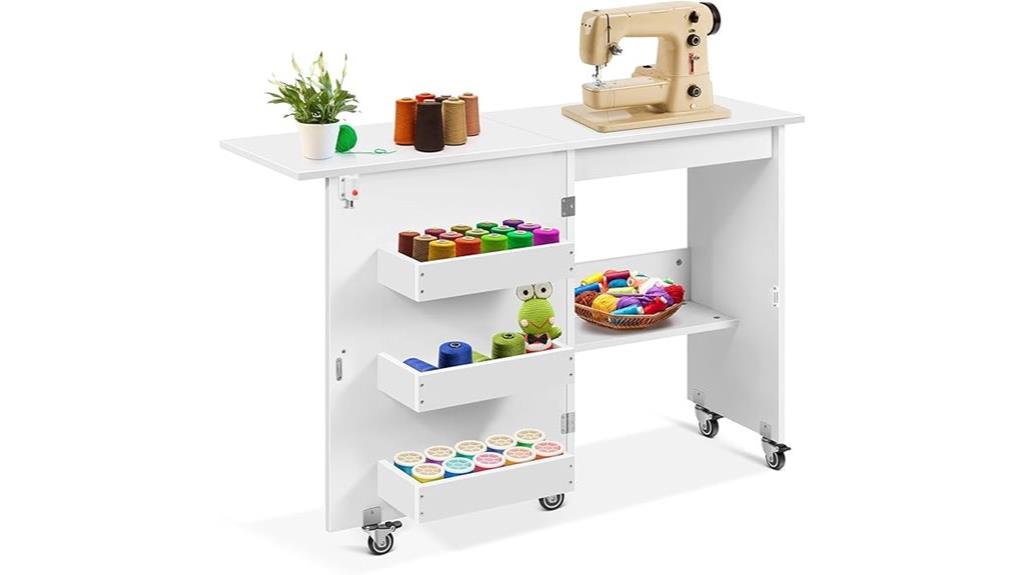 portable craft table with shelves