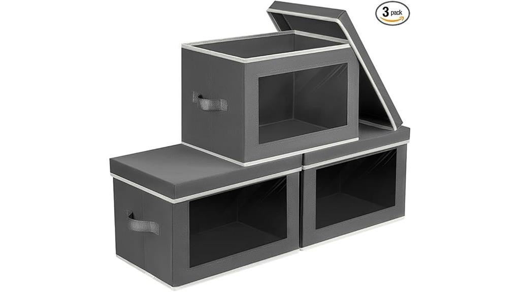 three lidded storage bins