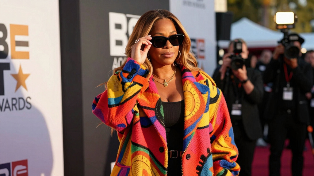 Queen Latifah Bundles Up in a Bold, Oversized Coat on the 2026 BET Awards Red Carpet