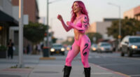 Doechii Embraces Alien-Esque Beauty In Pink Body Paint & Sky-High Moto Boots At Daisy Chain Fields Music Festival