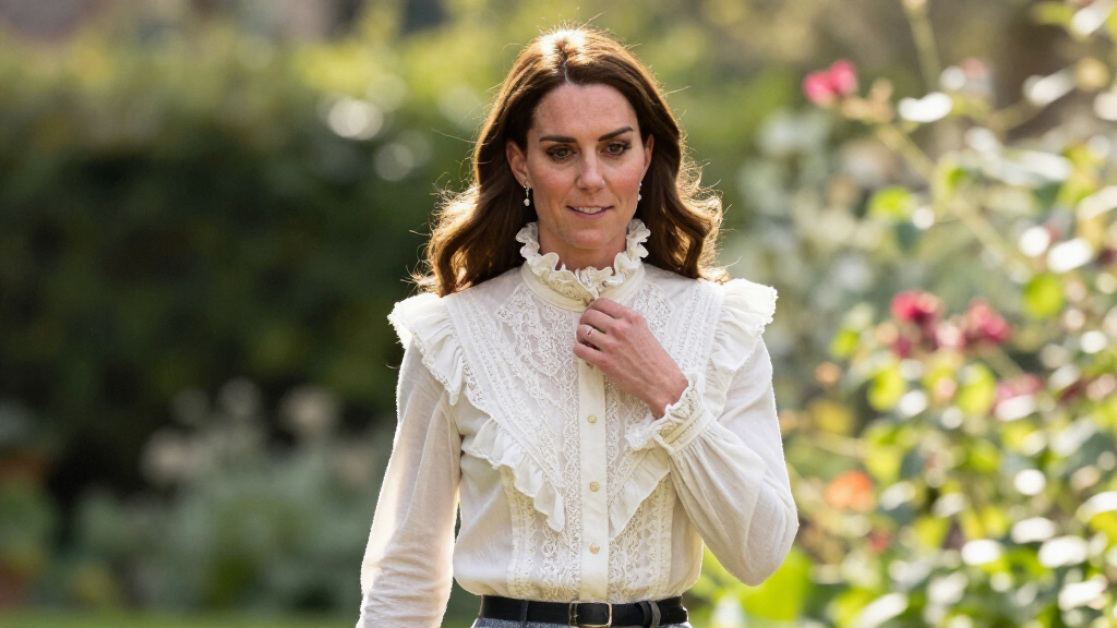 Princess Kate Cosigns The Victorian Blouse Trend With A High-Neck Ruffled Shirt