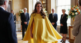 Princess Kate Pairs This Meaningful Tiara With A Lemon-Yellow Cape Dress From Elie Saab